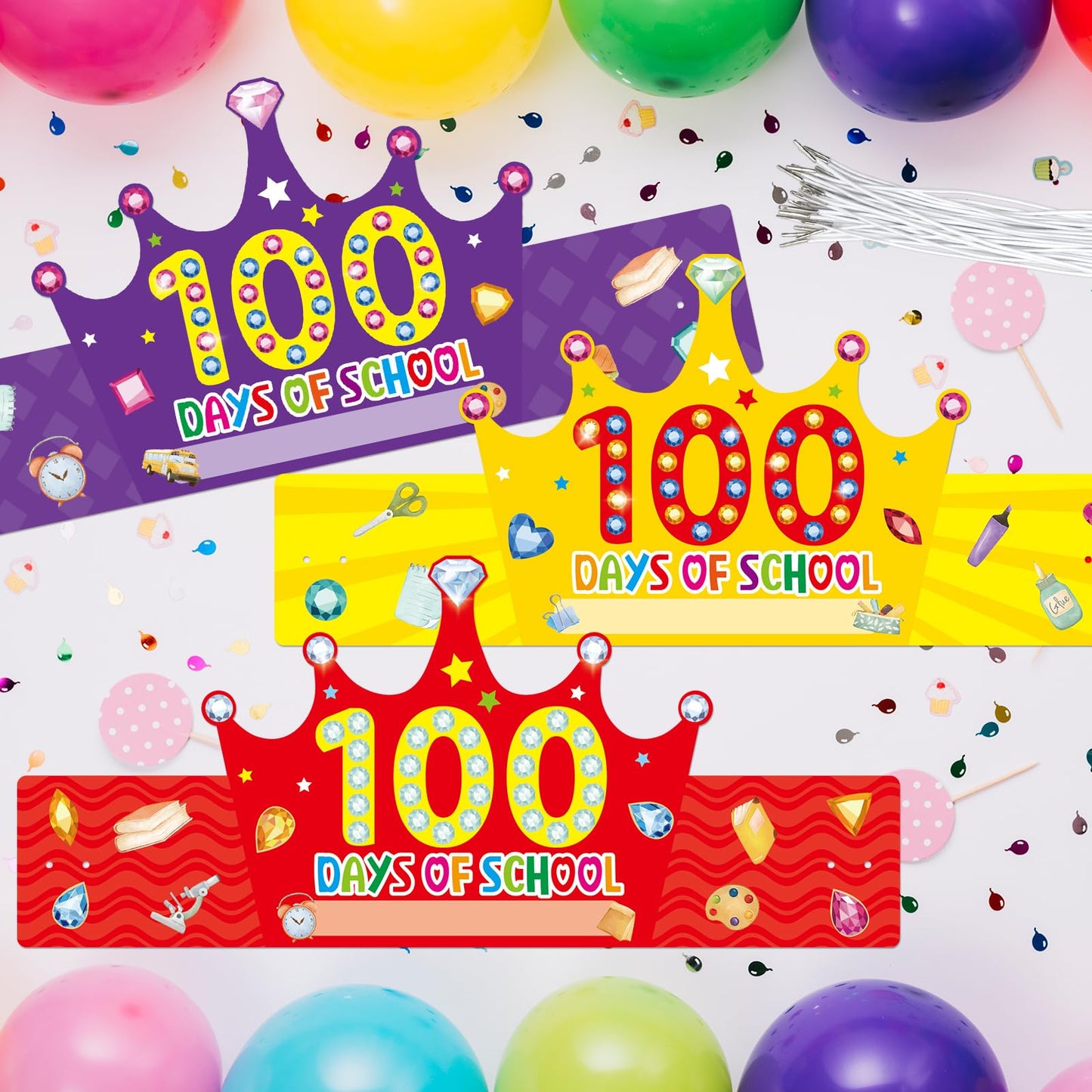 WorldBazaar 100 Days of School Crowns – 36 Pack