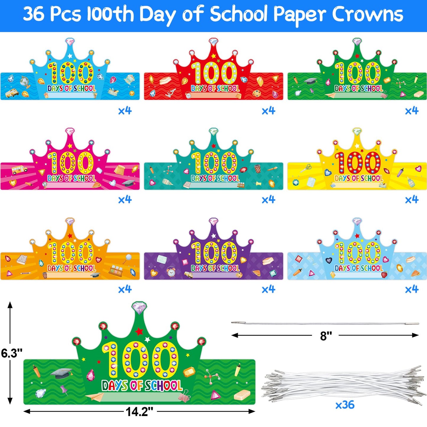 WorldBazaar 100 Days of School Crowns – 36 Pack