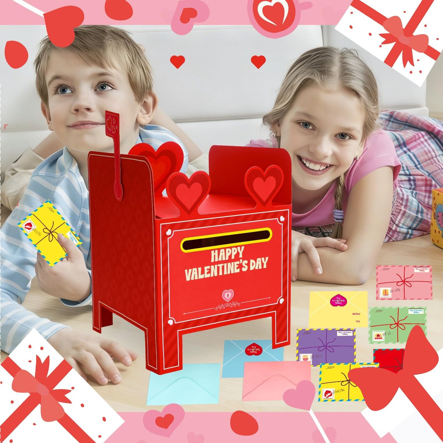 WorldBazaar Valentines Day Mailbox with Cards & Envelopes — 30 Pack DIY Classroom Craft