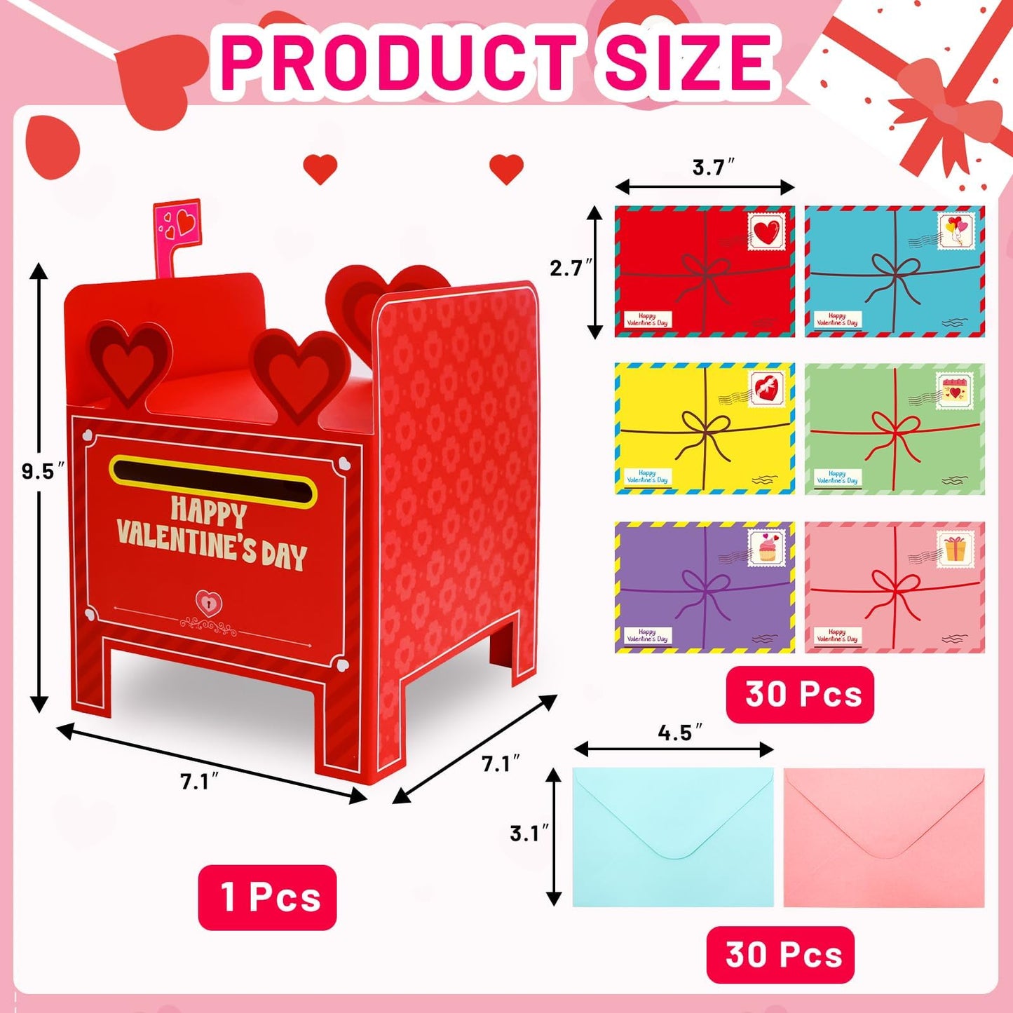 WorldBazaar Valentines Day Mailbox with Cards & Envelopes — 30 Pack DIY Classroom Craft