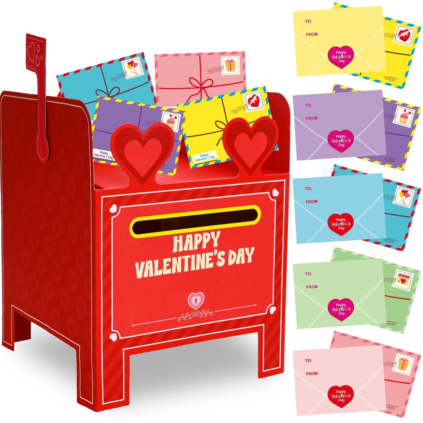 WorldBazaar Valentines Day Mailbox with Cards & Envelopes — 30 Pack DIY Classroom Craft