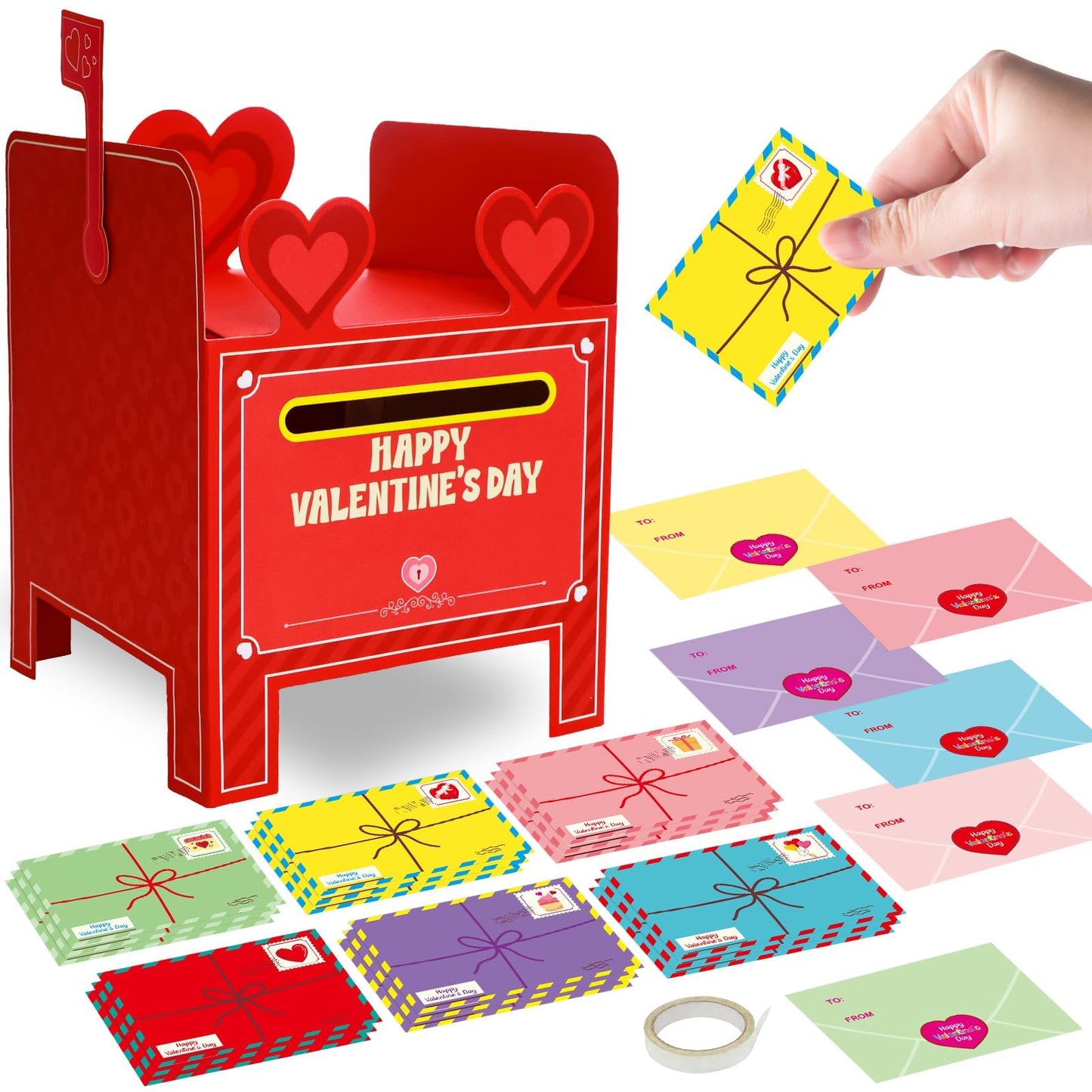 WorldBazaar Valentines Day Mailbox with Cards & Envelopes — 30 Pack DIY Classroom Craft