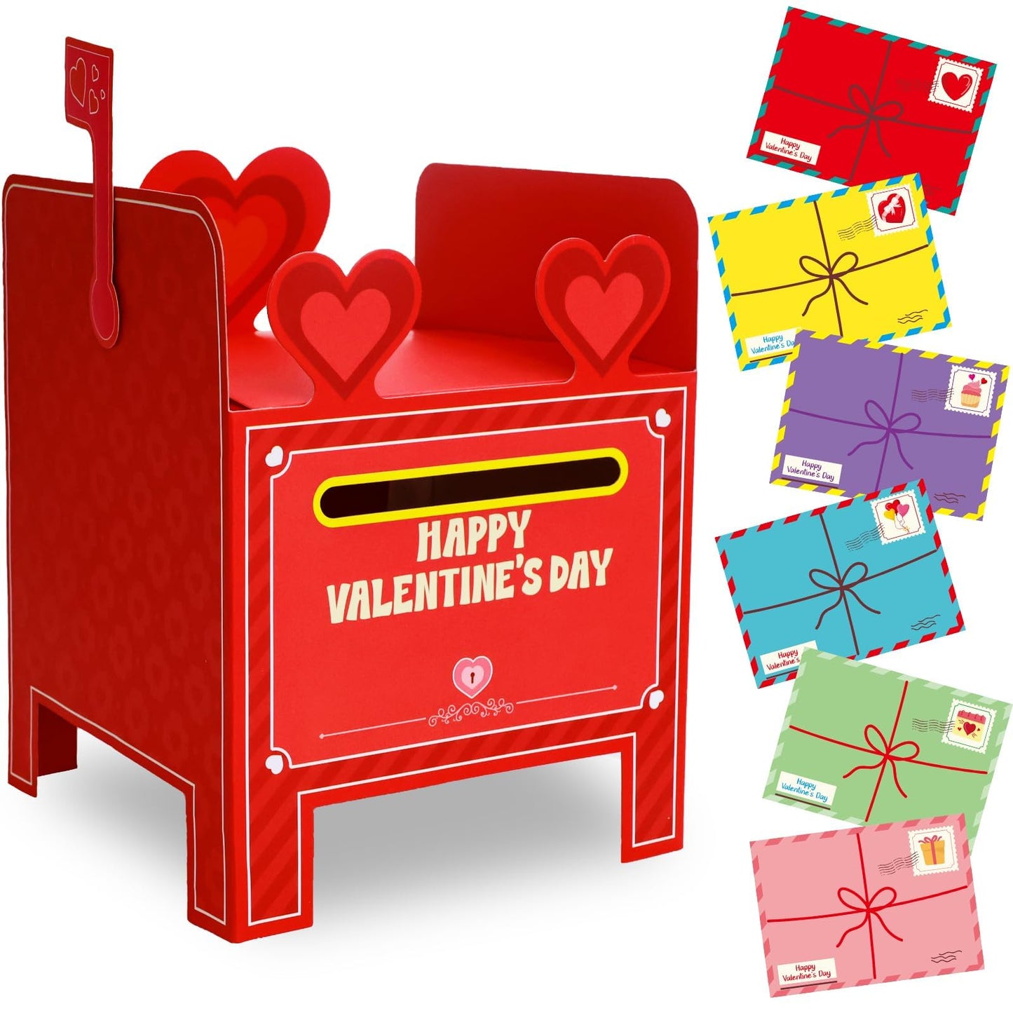 WorldBazaar Valentines Day Mailbox with Cards & Envelopes — 30 Pack DIY Classroom Craft