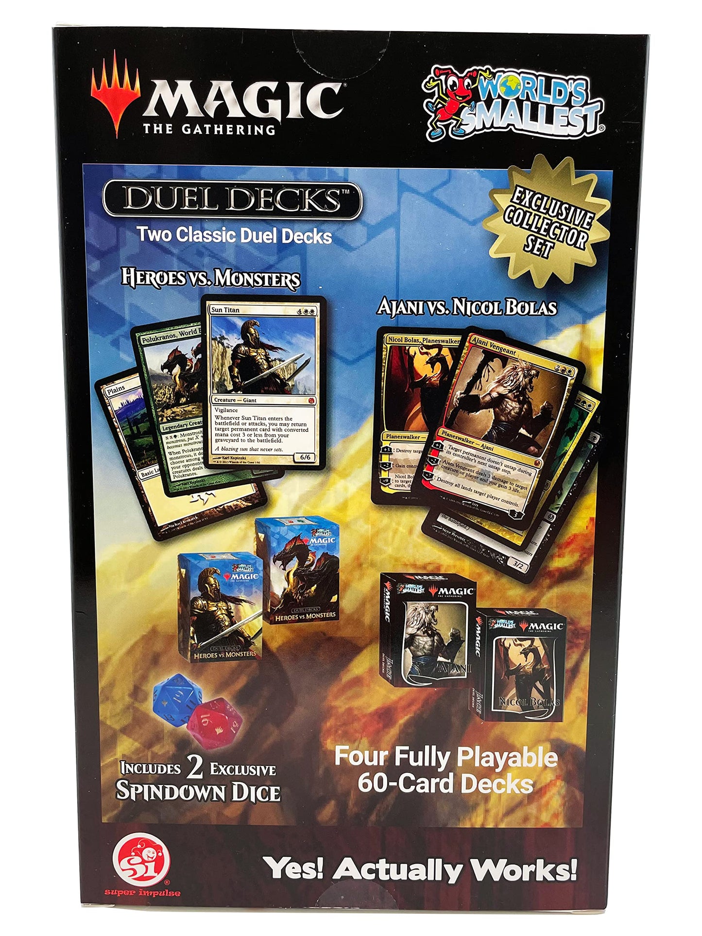 World's Smallest MTG Exclusive Collector Set – Ajani vs Nicol Bolas, Heroes vs Monsters + Dice