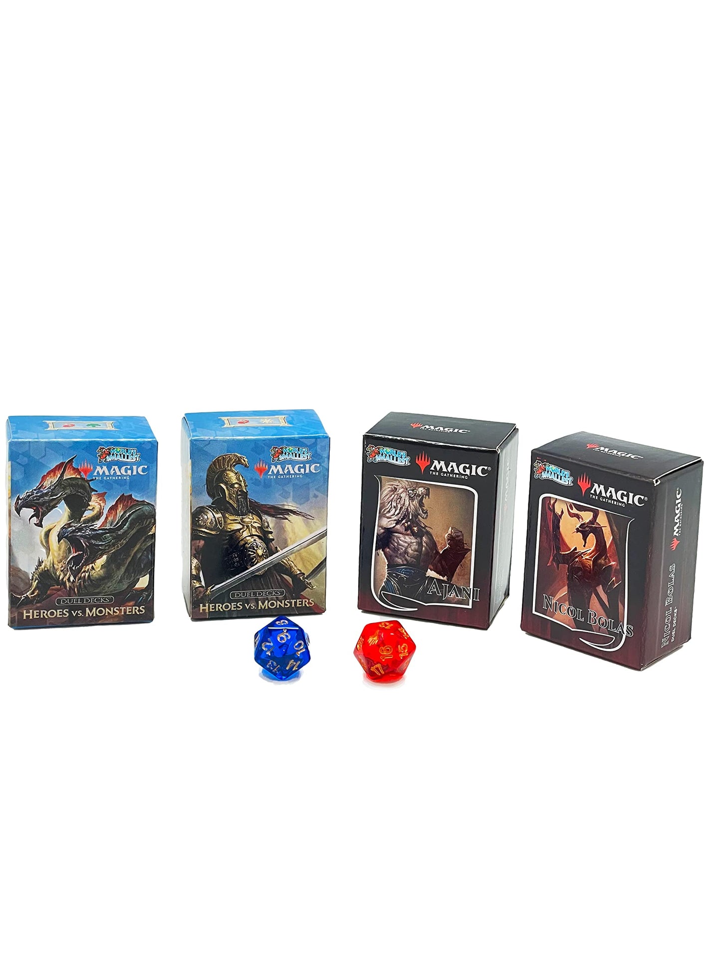 World's Smallest MTG Exclusive Collector Set – Ajani vs Nicol Bolas, Heroes vs Monsters + Dice