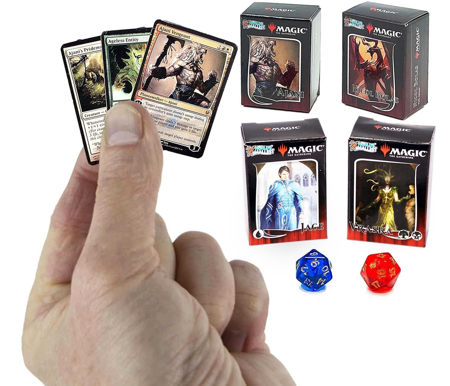 World's Smallest Magic: Exclusive MTG Collector Set – Ajani vs Nicol Bolas & Jace vs Vraska with Exclusive Dice