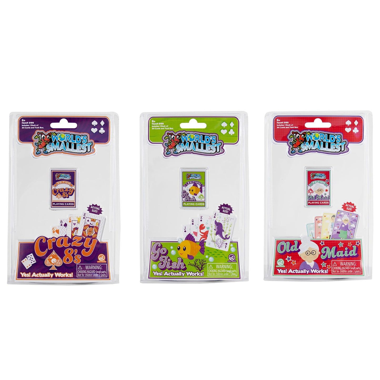 World's Smallest Mini Travel Card Games Bundle – Crazy 8's, Old Maid & Go Fish