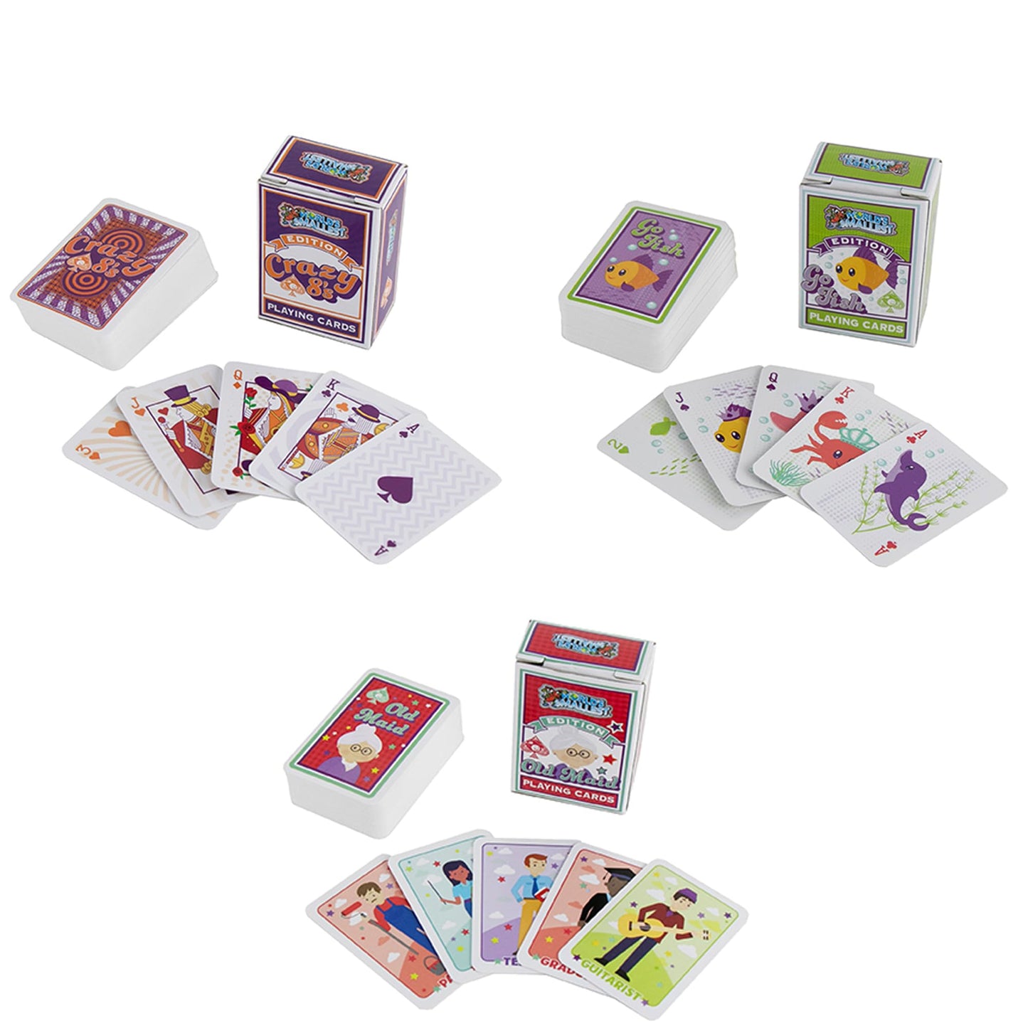 World's Smallest Mini Travel Card Games Bundle – Crazy 8's, Old Maid & Go Fish