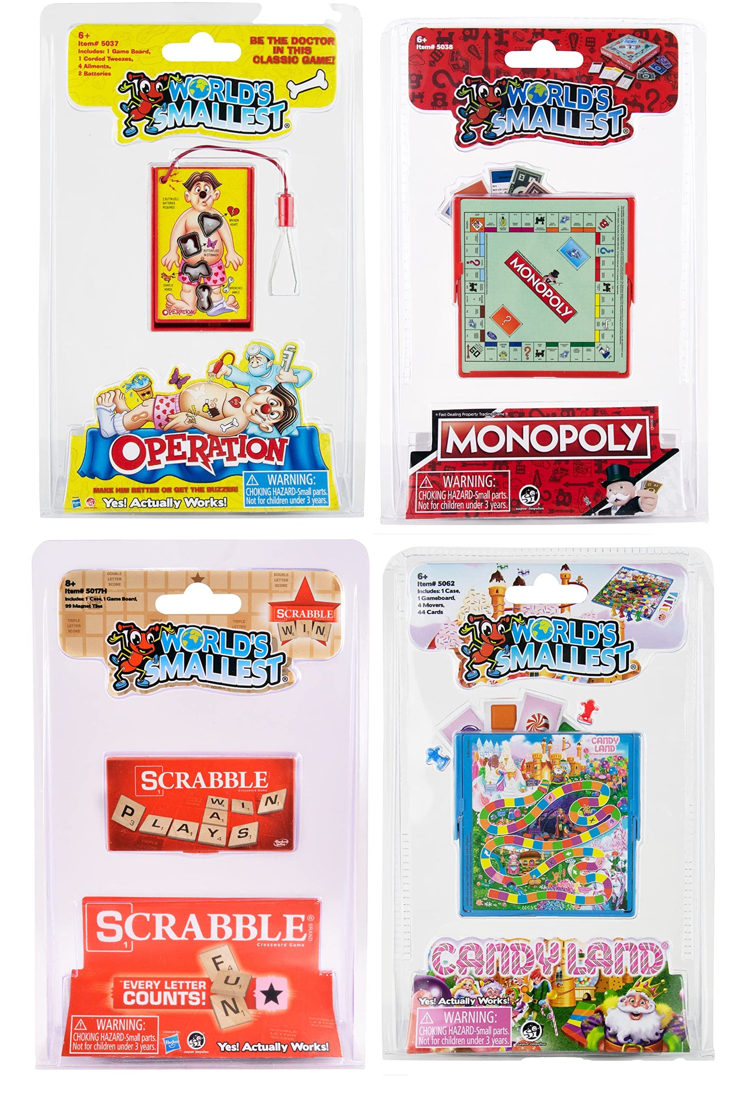 World's Smallest Board Games Set of 4 — Scrabble, Monopoly, Operation & Candy Land (Bundle)