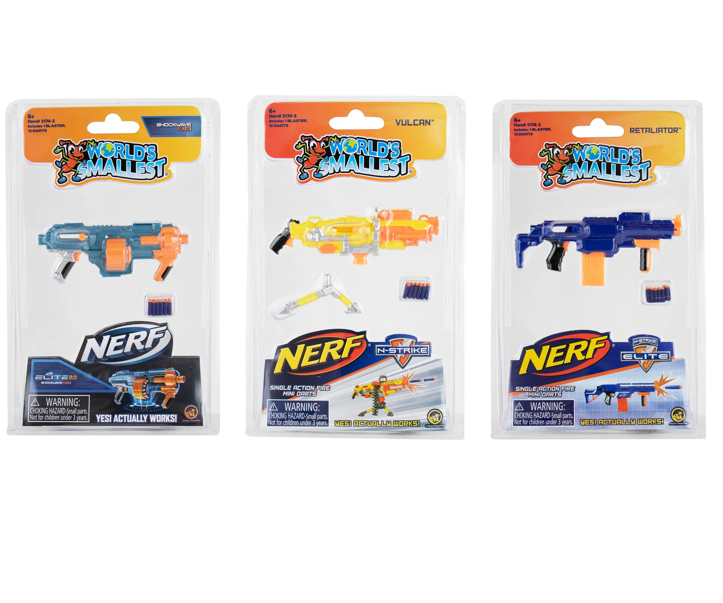 World's Smallest Nerf N-Strike Elite 2.0 Blasters Series 2 Bundle – 3 Mini Blasters