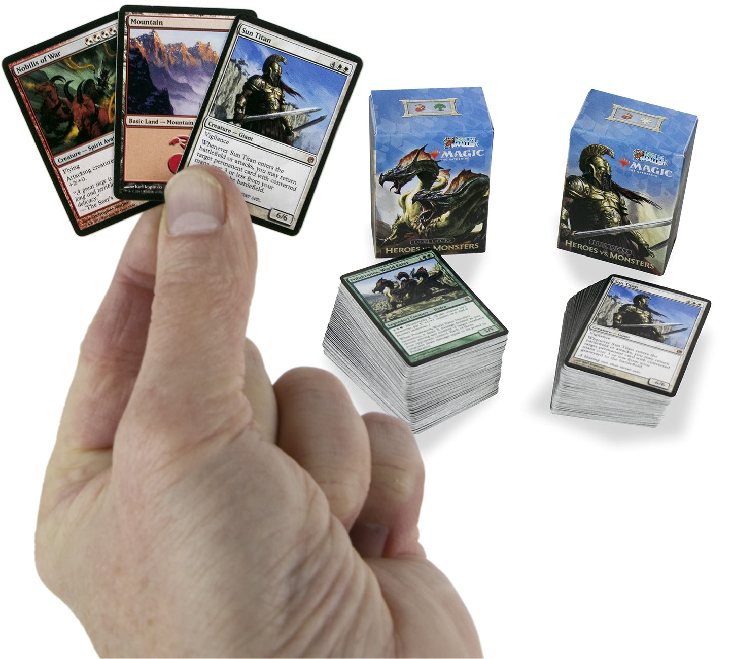 World's Smallest MTG Exclusive Collector Set – Ajani vs Nicol Bolas, Heroes vs Monsters + Dice