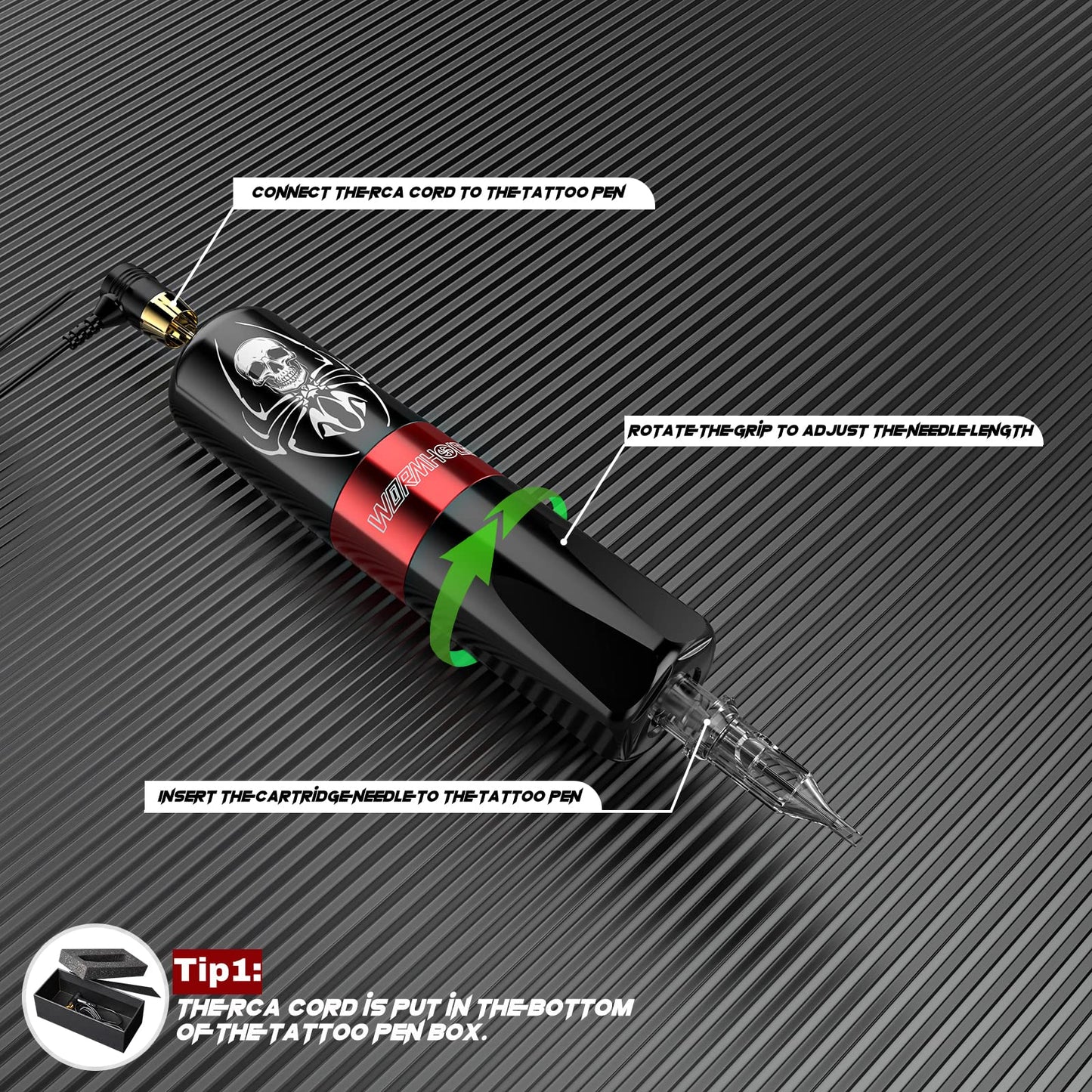 Wormhole Tattoo Kit: Complete Starter Gun Kit with 11 Inks, 10 Cartridges, Power Supply
