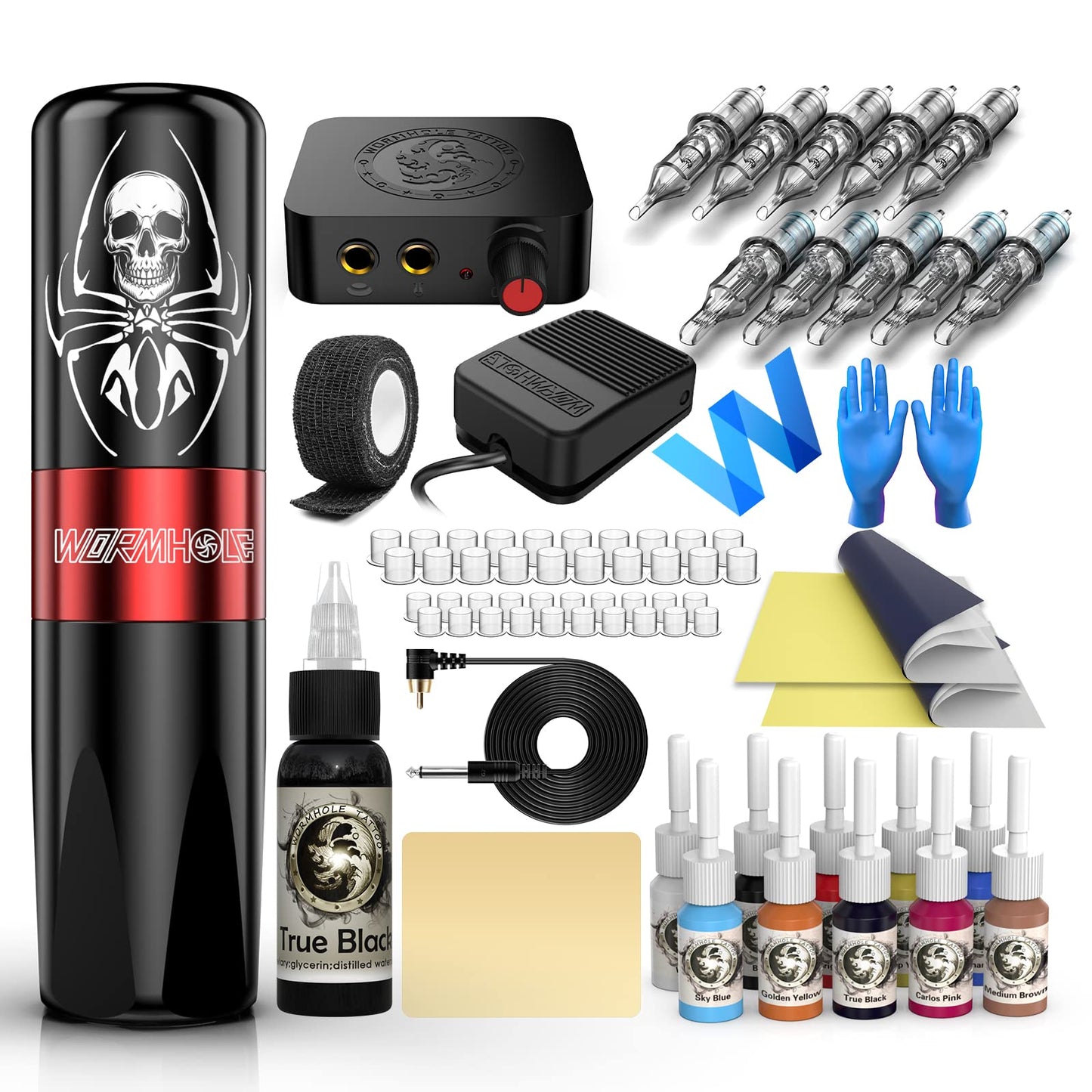 Wormhole Tattoo Kit: Complete Starter Gun Kit with 11 Inks, 10 Cartridges, Power Supply