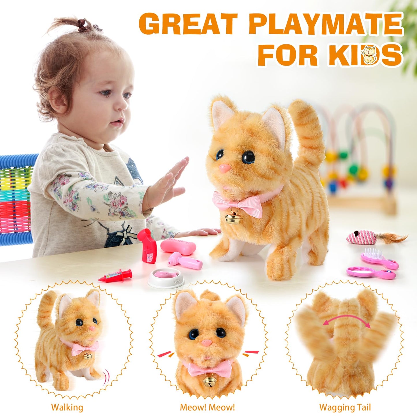 WorWoder 15PC Robot Plush Cat — Interactive Meowing Kitten Toy for Kids