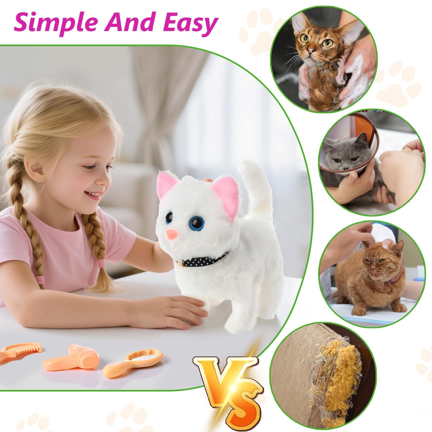 WorWoder Electronic Interactive Plush Cat – Battery Operated Toy Kitten for Kids