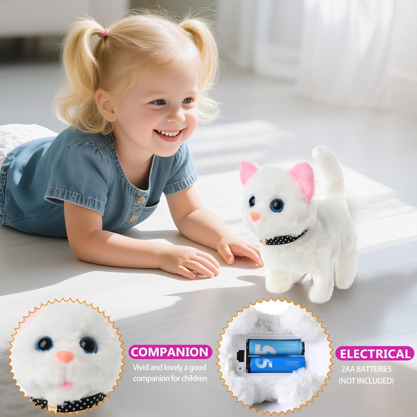 WorWoder Electronic Interactive Plush Cat – Battery Operated Toy Kitten for Kids