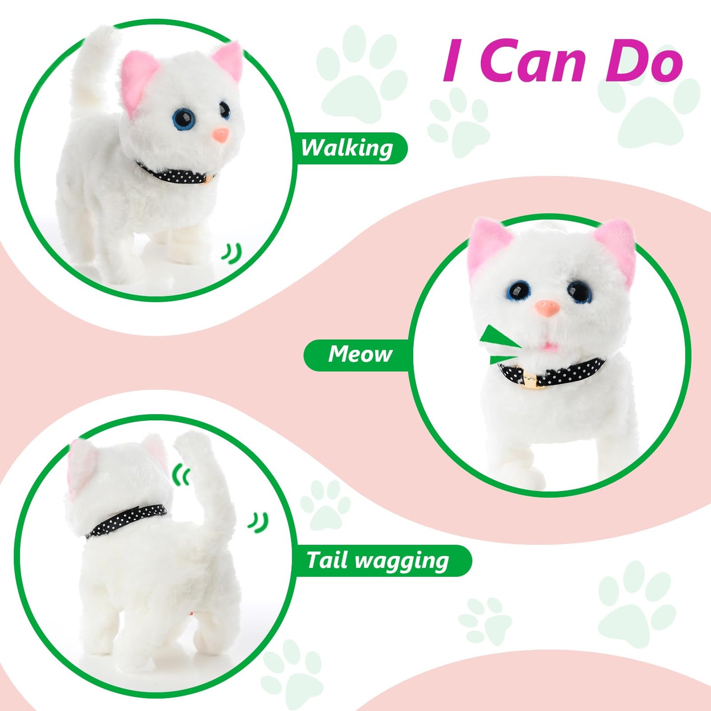 WorWoder Electronic Interactive Plush Cat – Battery Operated Toy Kitten for Kids