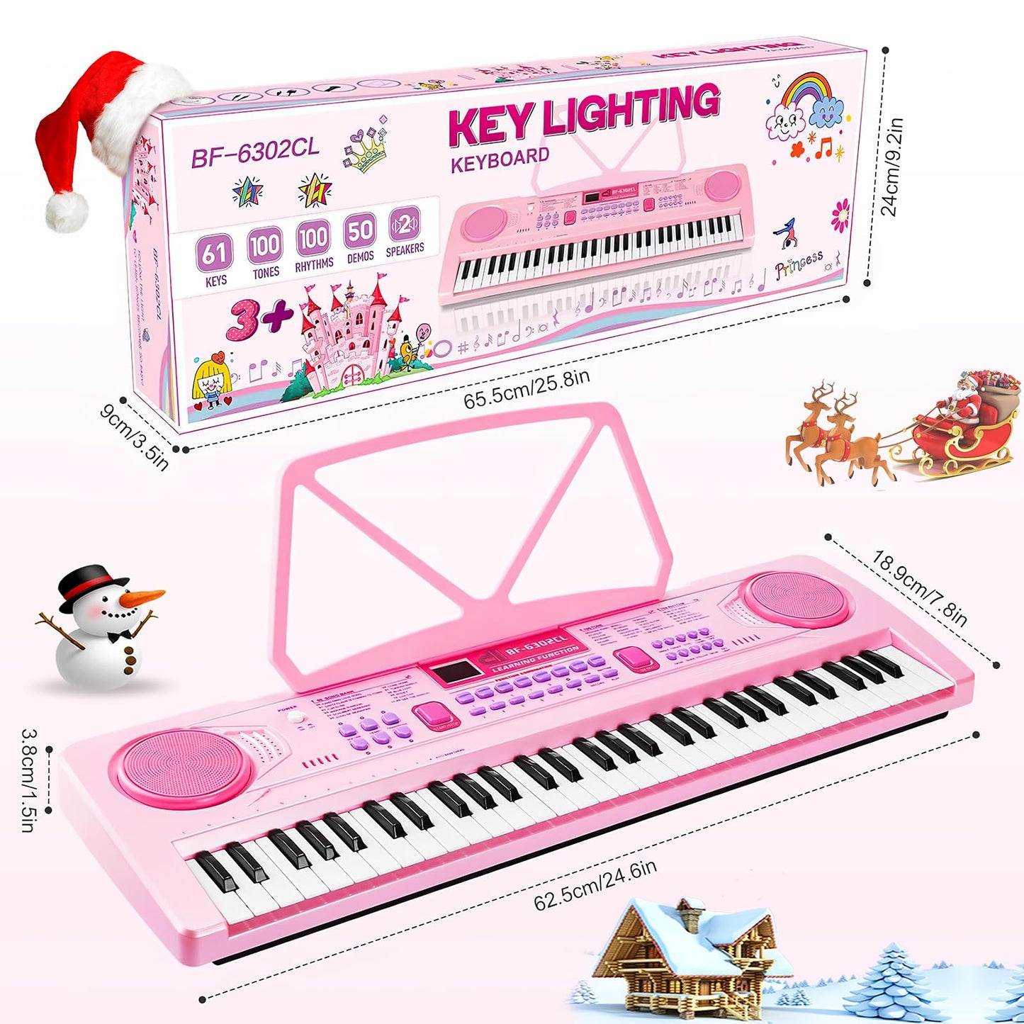 WOSTOO 61-Key Kids Piano Keyboard – Portable 24.6-Inch Electronic Piano with Teaching Mode, Mic & Recording (Pink)
