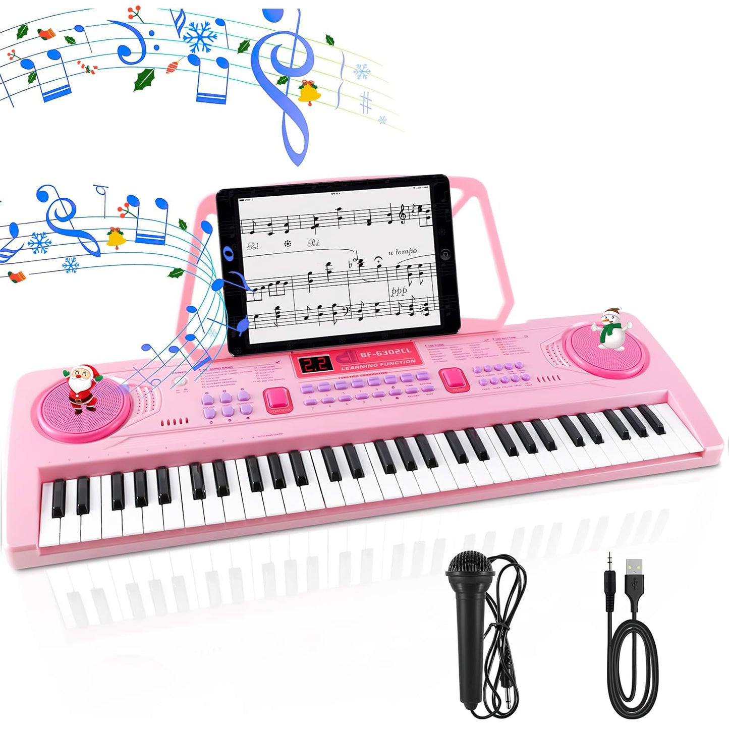 WOSTOO 61-Key Kids Piano Keyboard – Portable 24.6-Inch Electronic Piano with Teaching Mode, Mic & Recording (Pink)