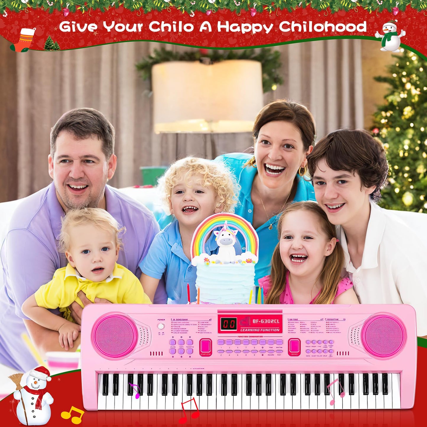 WOSTOO 61-Key Kids Piano Keyboard – Portable 24.6-Inch Electronic Piano with Teaching Mode, Mic & Recording (Pink)