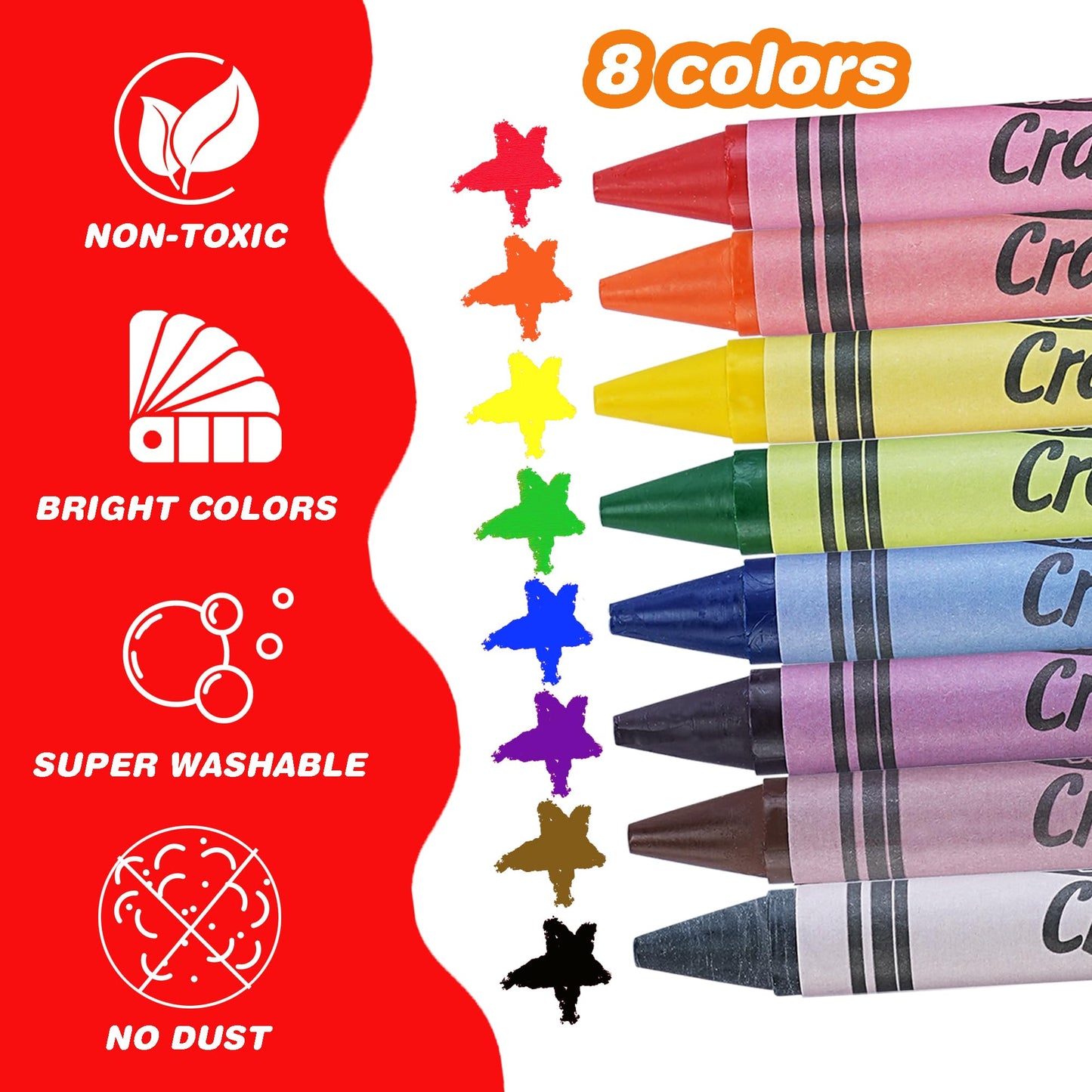 WOSWEL Super Washable Jumbo Crayons – 24 Pack, Non-Toxic Easy-Grip for Toddlers & Kids