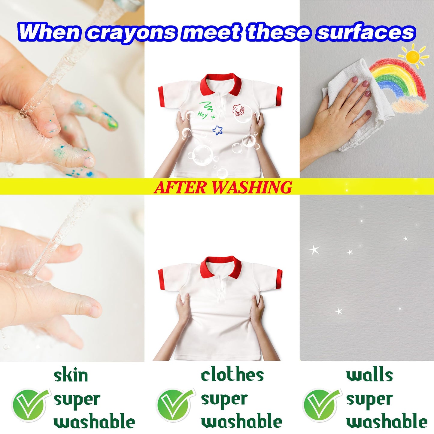WOSWEL Super Washable Jumbo Crayons – 24 Pack, Non-Toxic Easy-Grip for Toddlers & Kids