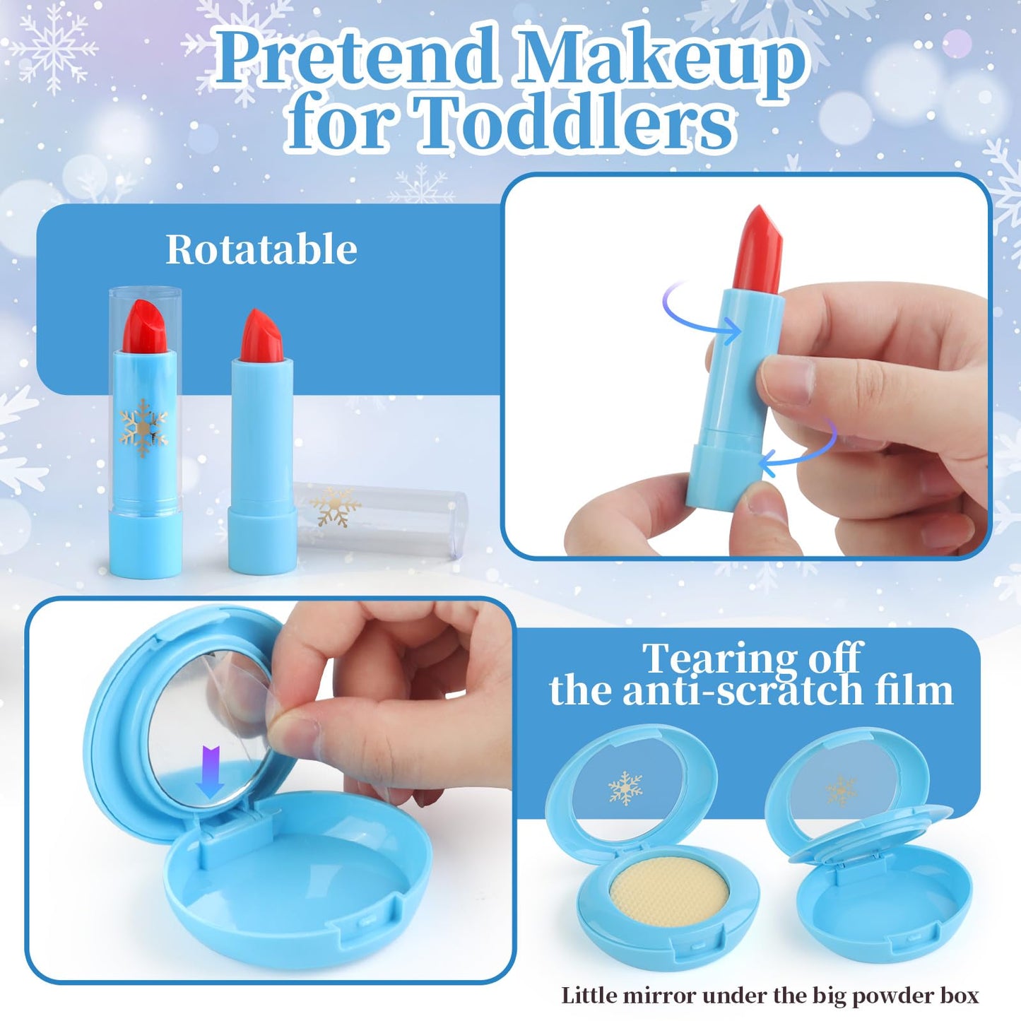 Woumserta Pretend Makeup Kit Blue for Kids 3-5 – Safe, Portable Playset