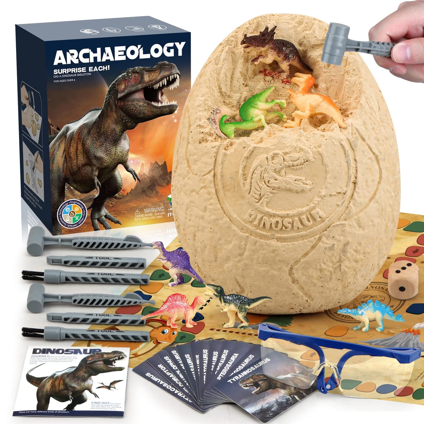 Woumserta Jumbo Dino Egg Dig Kit – Dinosaur Excavation Toy for Kids 6+
