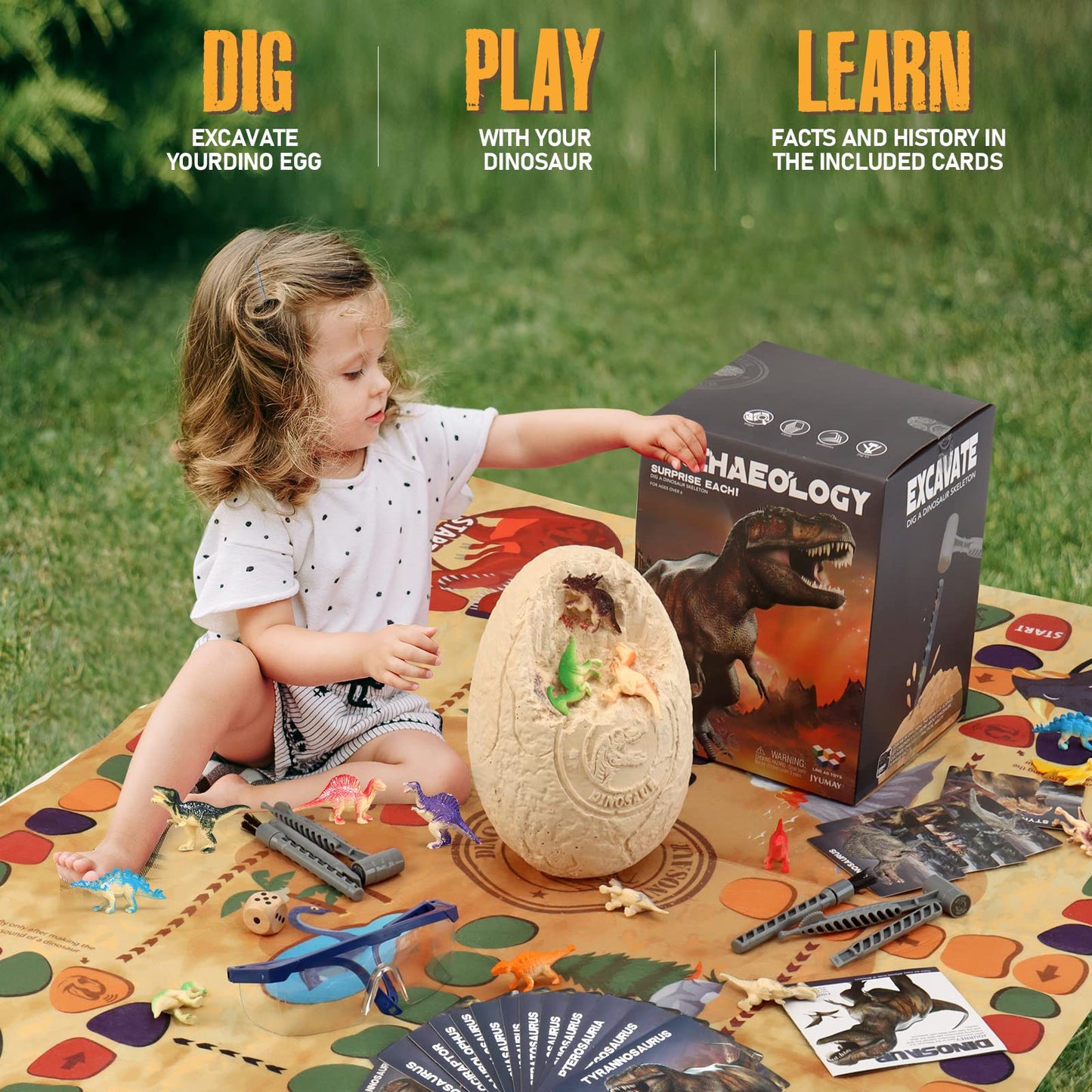 Woumserta Jumbo Dino Egg Dig Kit – Dinosaur Excavation Toy for Kids 6+