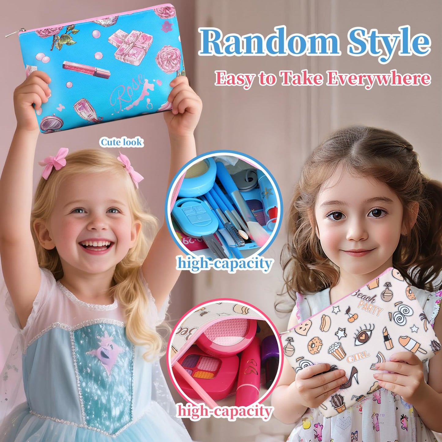 Woumserta Pretend Makeup Kit Blue for Kids 3-5 – Safe, Portable Playset