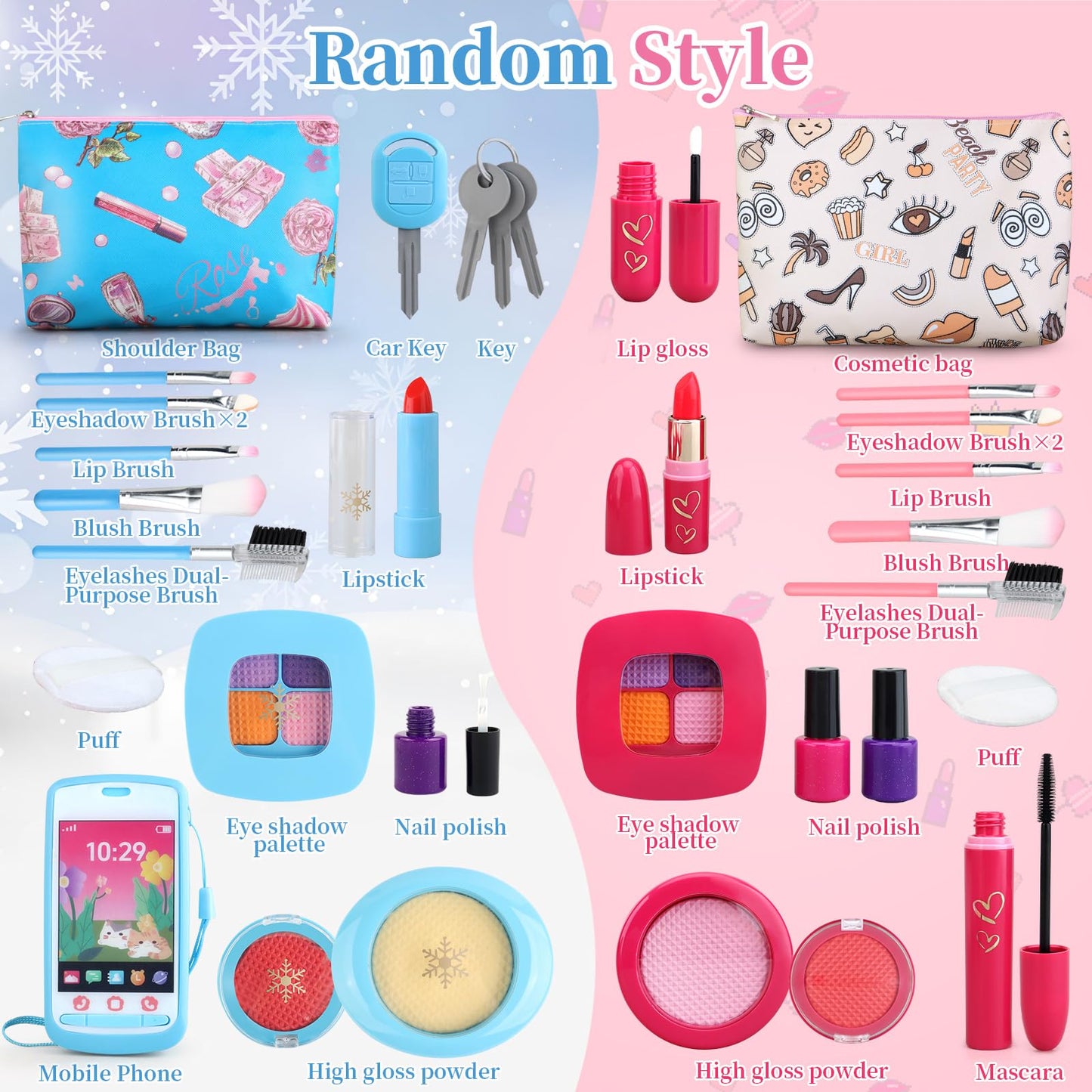 Woumserta Pretend Makeup Kit Blue for Kids 3-5 – Safe, Portable Playset