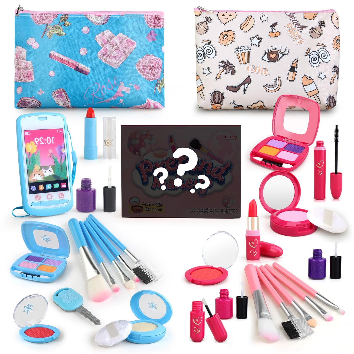 Woumserta Pretend Makeup Kit Blue for Kids 3-5 – Safe, Portable Playset
