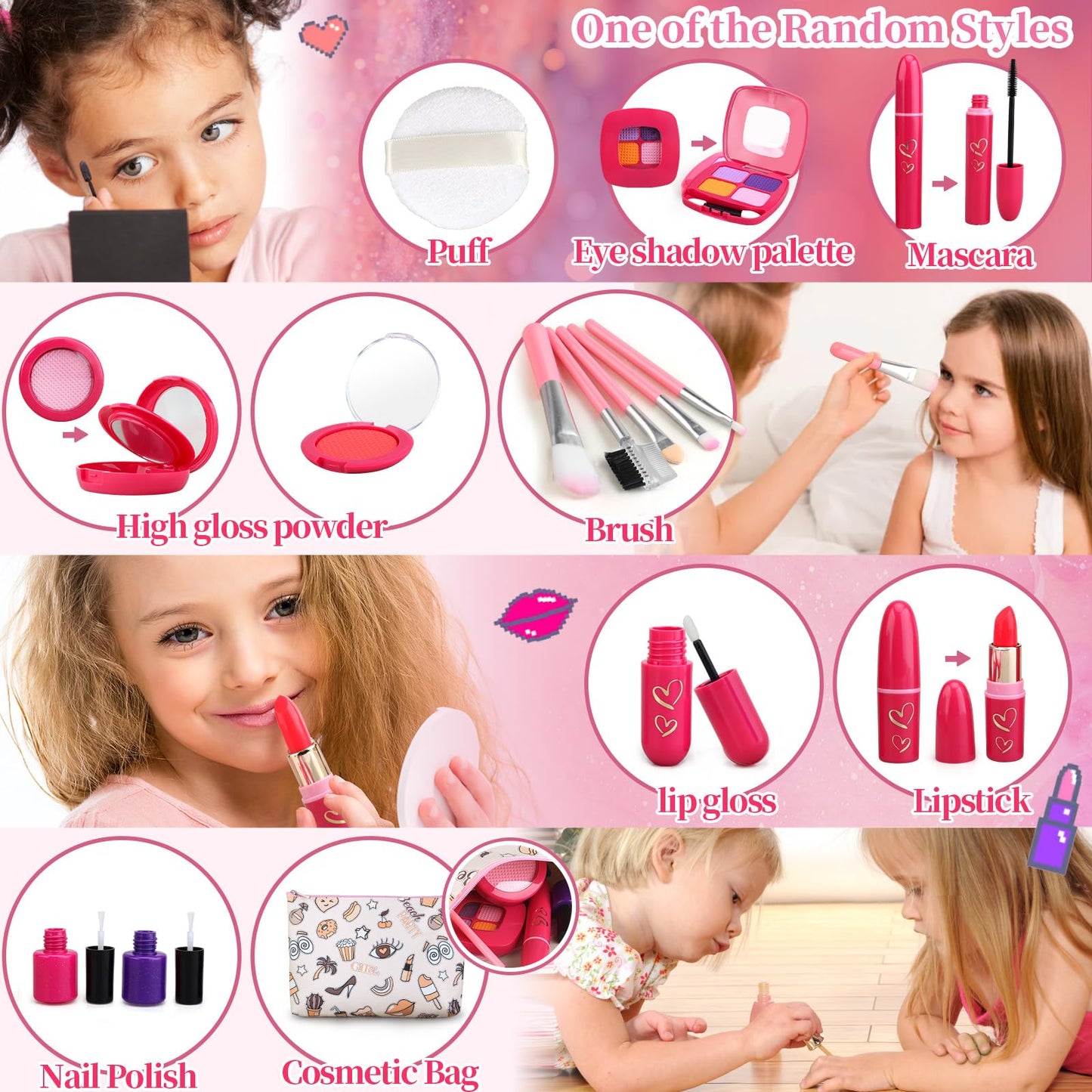 Woumserta Pretend Makeup Kit Blue for Kids 3-5 – Safe, Portable Playset
