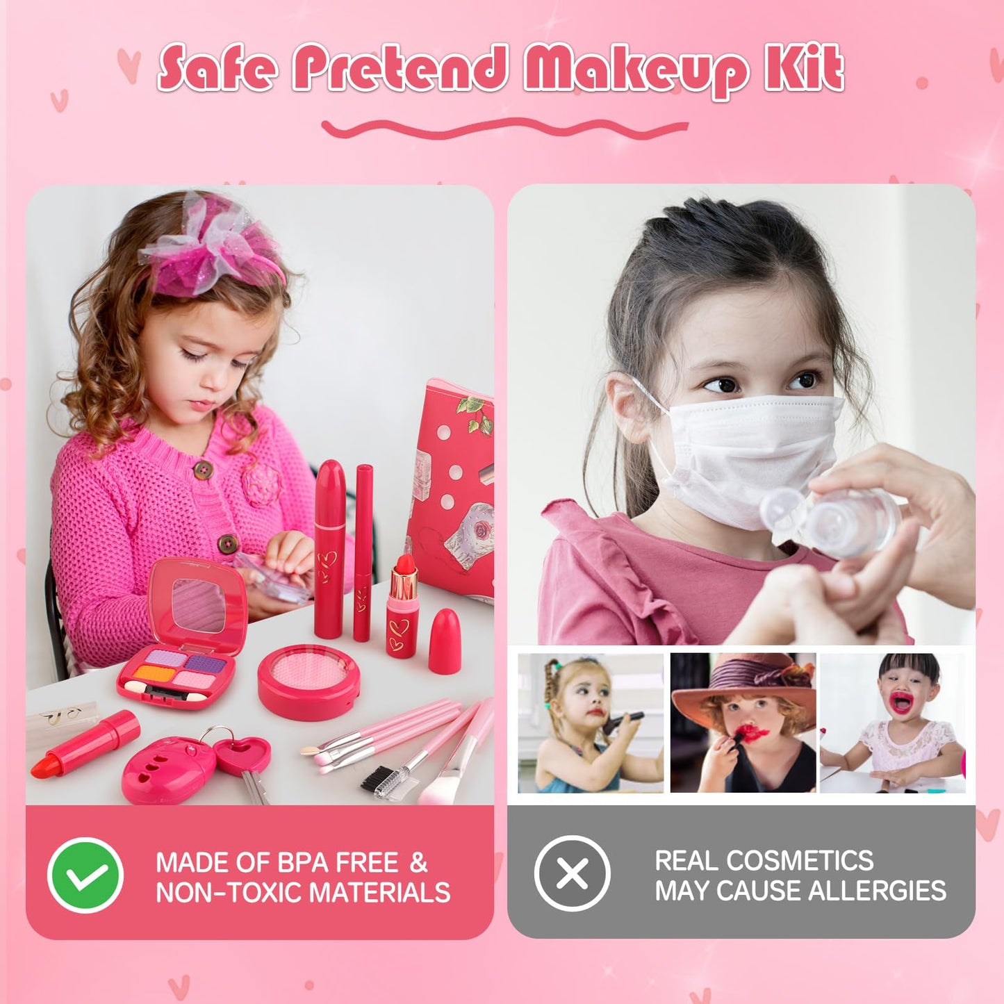 Woumserta Toddler Makeup Kit for Girls 3-5 | Pretend Makeup Set with Car Key & Accessories