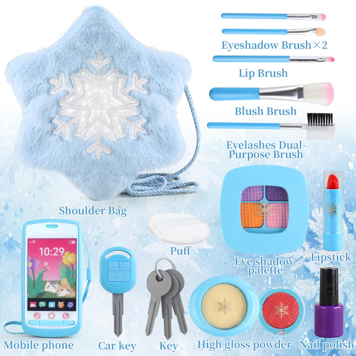 Woumserta Pretend Makeup Kit for Toddlers (Ages 3-5) – Blue Toddler Purse Playset