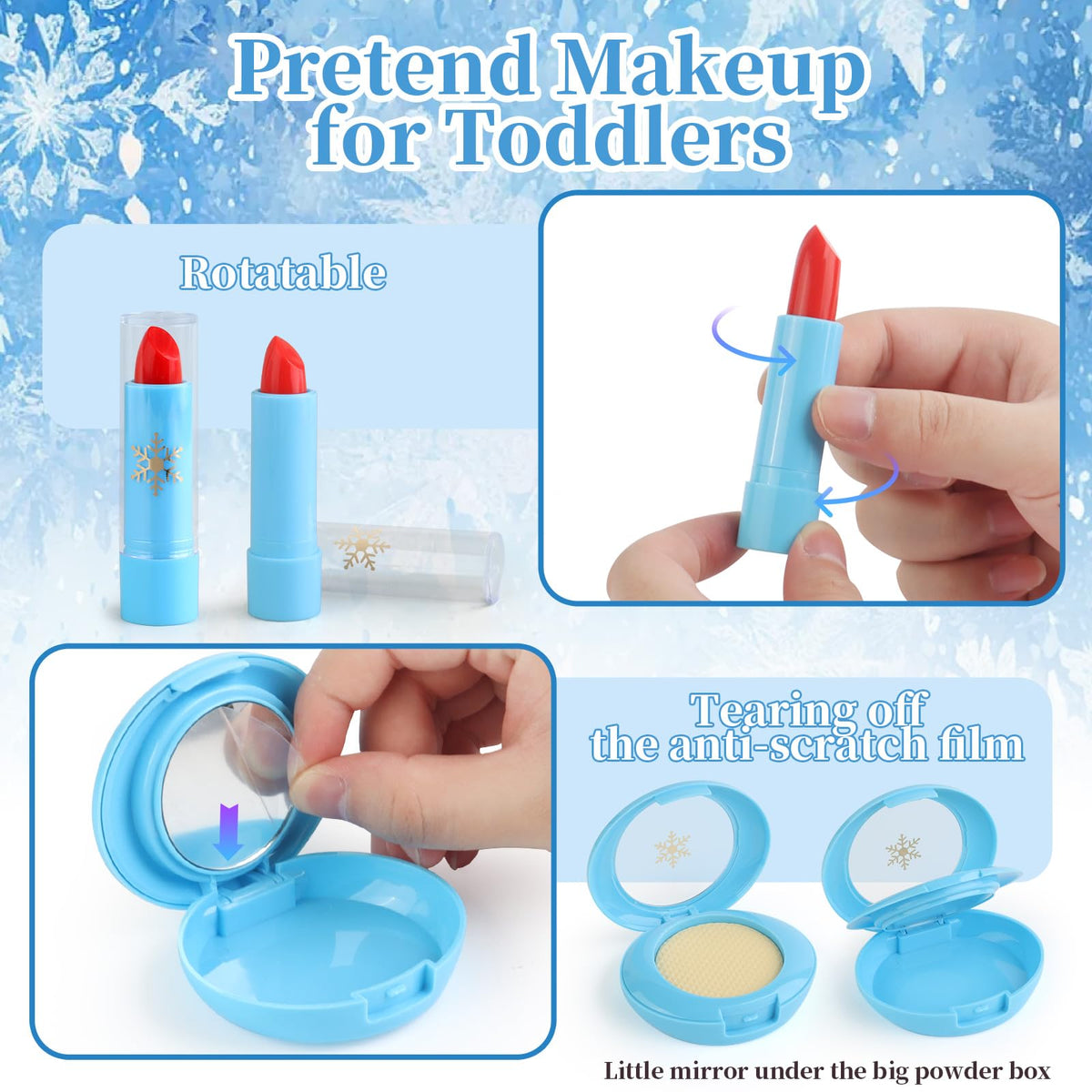 Woumserta Pretend Makeup Kit for Toddlers (Ages 3-5) – Blue Toddler Purse Playset