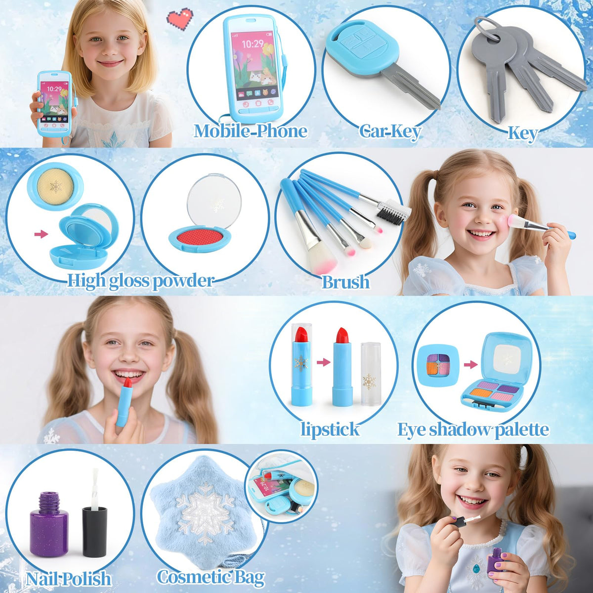 Woumserta Pretend Makeup Kit for Toddlers (Ages 3-5) – Blue Toddler Purse Playset