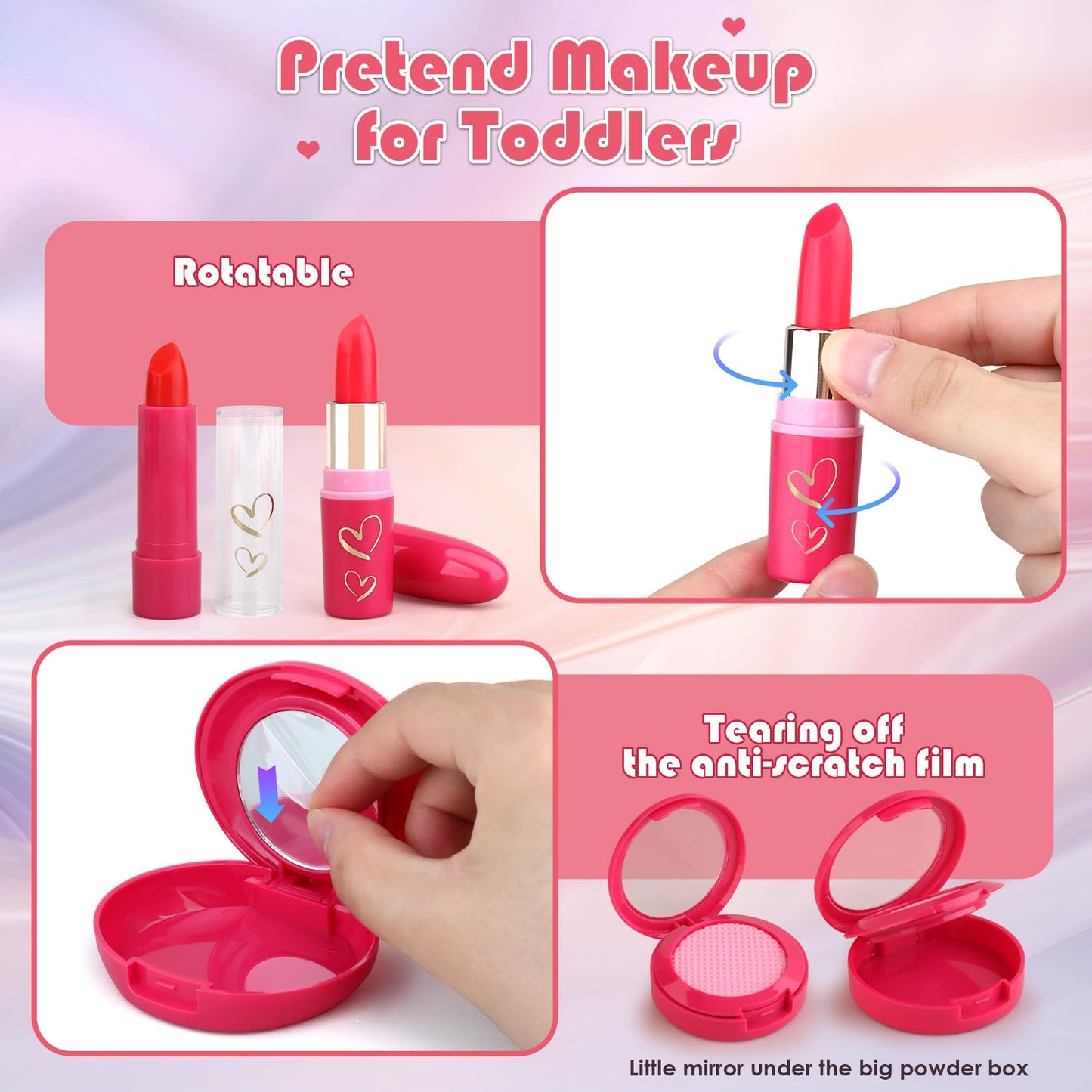 Woumserta Toddler Makeup Kit for Girls 3-5 | Pretend Makeup Set with Car Key & Accessories