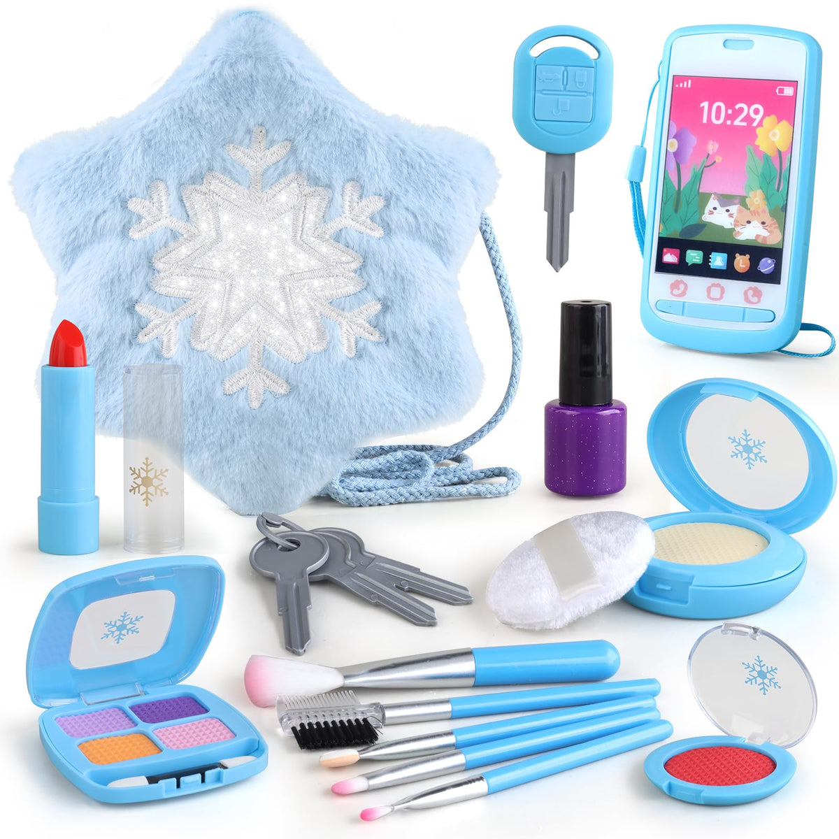 Woumserta Pretend Makeup Kit for Toddlers (Ages 3-5) – Blue Toddler Purse Playset