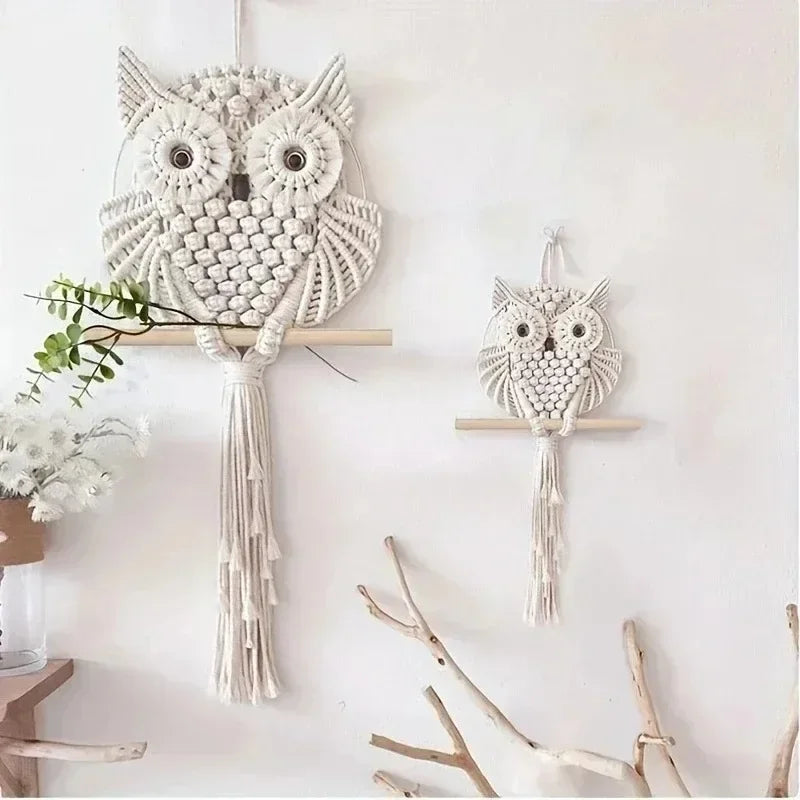 Woven Owl Macrame Wall Hanging – Boho Handmade Home Decor