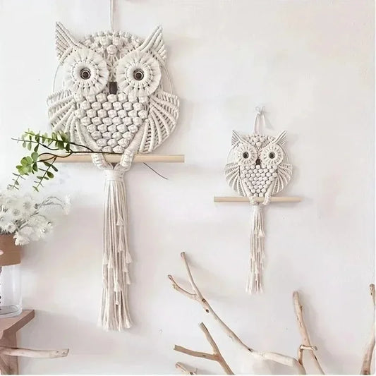 Woven Owl Macrame Wall Hanging – Boho Handmade Home Decor