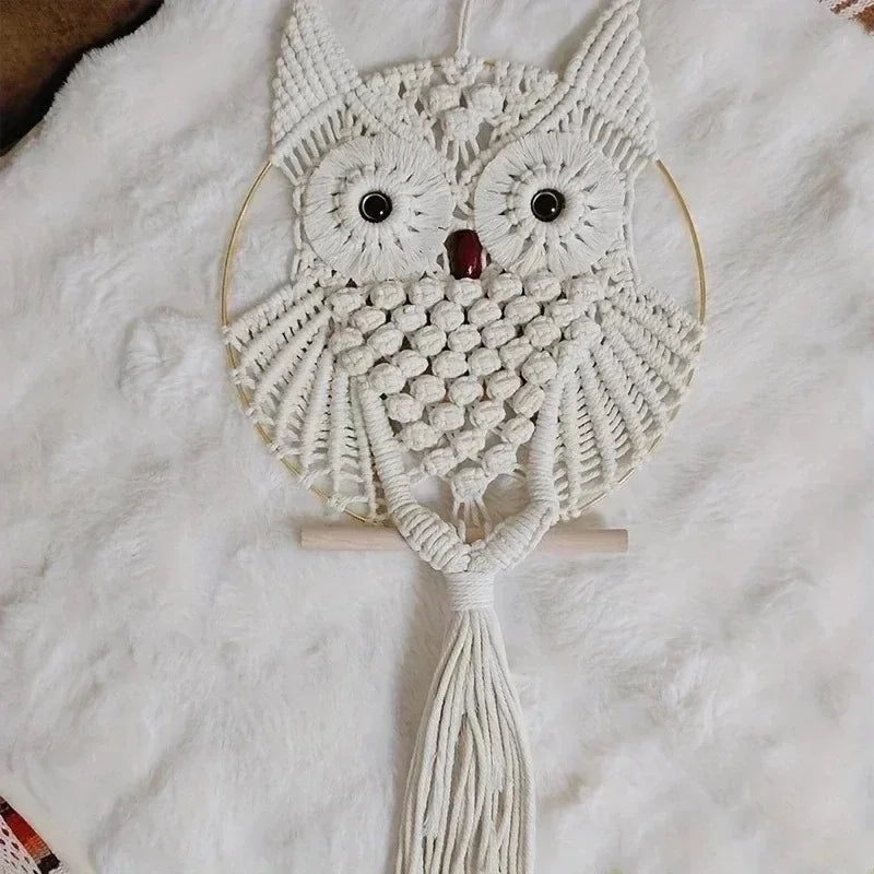 Woven Owl Macrame Wall Hanging – Boho Handmade Home Decor