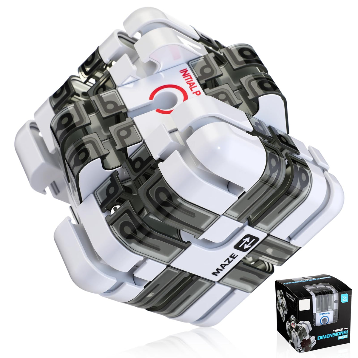 Wovnet 3x3 Large Labyrinth 3D Puzzle Cube — Gravity Maze, White