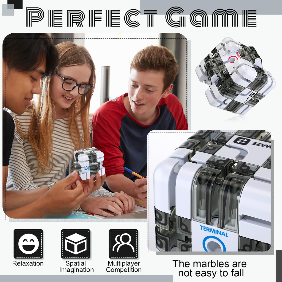 Wovnet 3x3 Large Labyrinth 3D Puzzle Cube — Gravity Maze, White