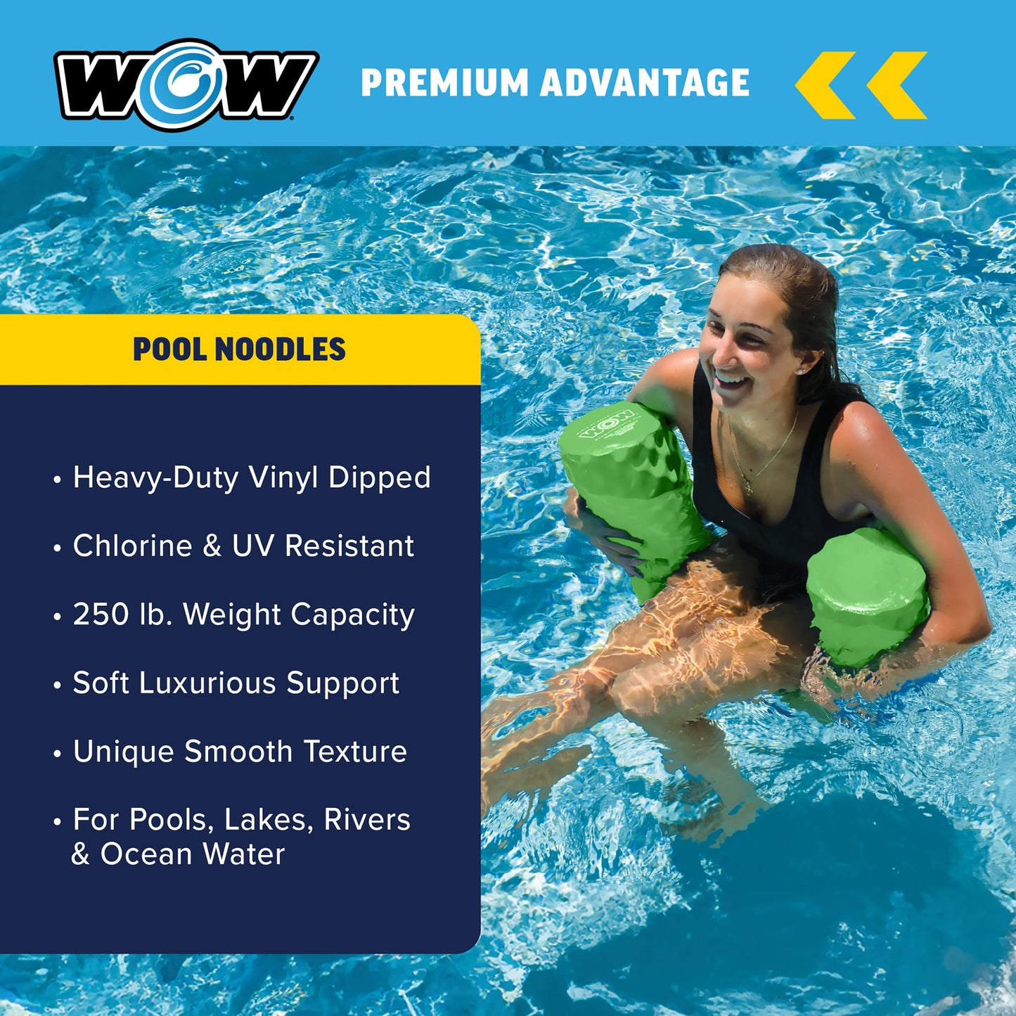 WOW Sports Lime Green Foam Pool Noodle – 46” Long, 250 lb Capacity, UV Protected