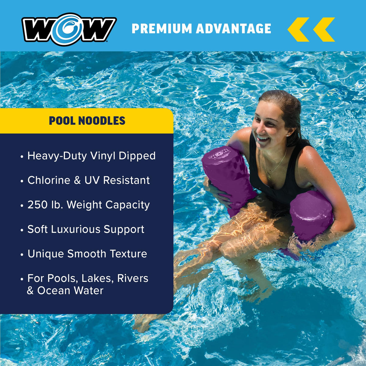WOW Sports Purple Foam Pool Noodle - 46-inch Long, Up to 250 lb Buoyancy