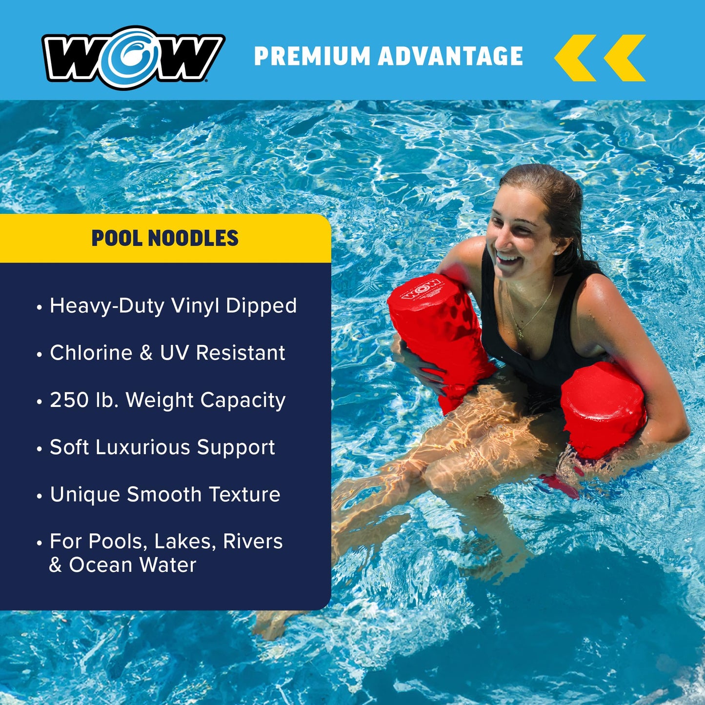 WOW Sports Red Foam Pool Noodle - 46 Inches, Ultra Buoyant & UV-Resistant