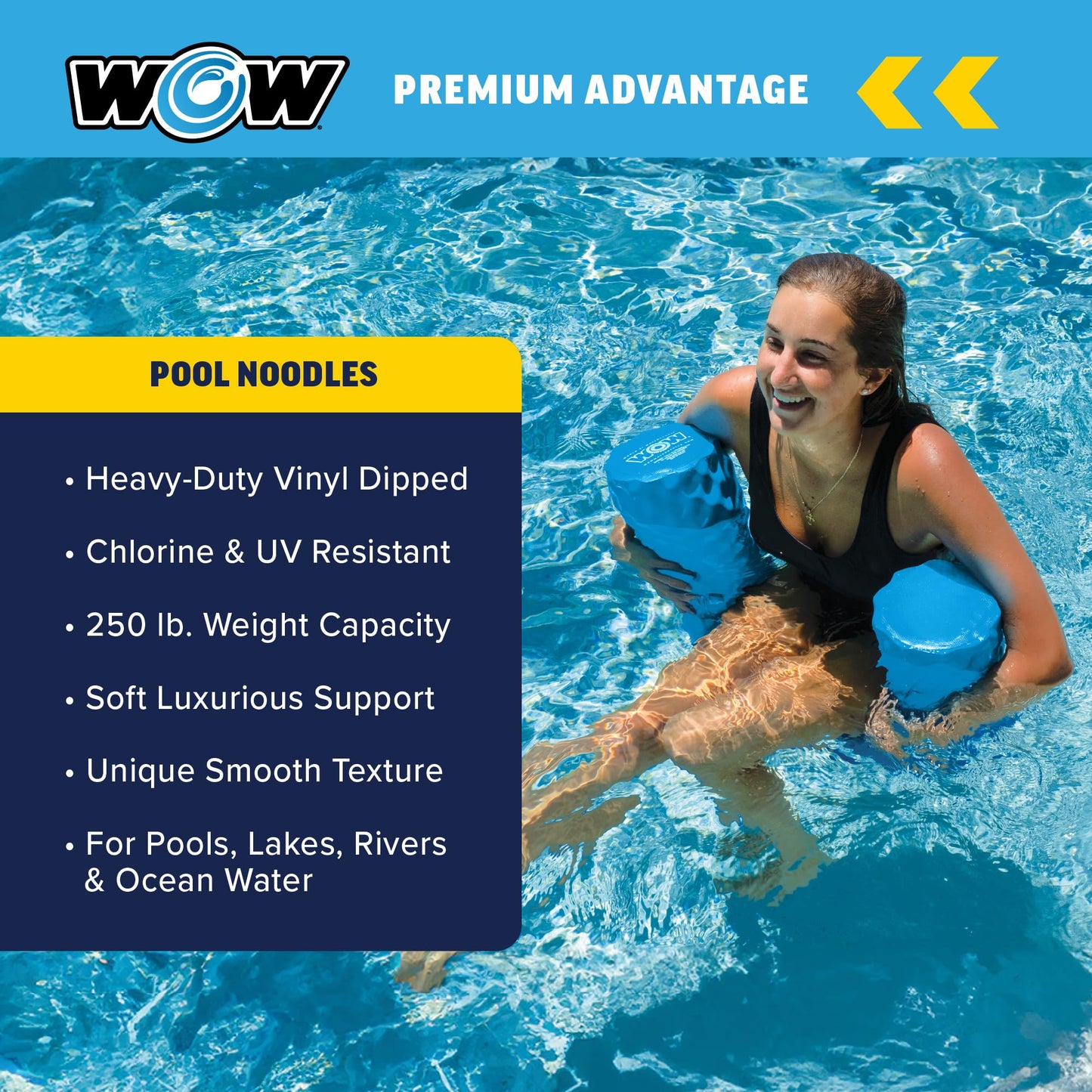 WOW Sports Heavy Duty Vinyl Jumbo Pool Noodle – 250 lb Buoyancy for Pool & Lake