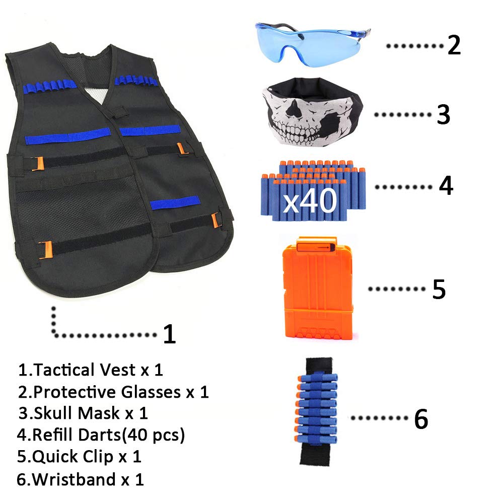 Wowang Nerf Vest Kit for N-Strike Elite – Darts, Clips, Mask & Glasses