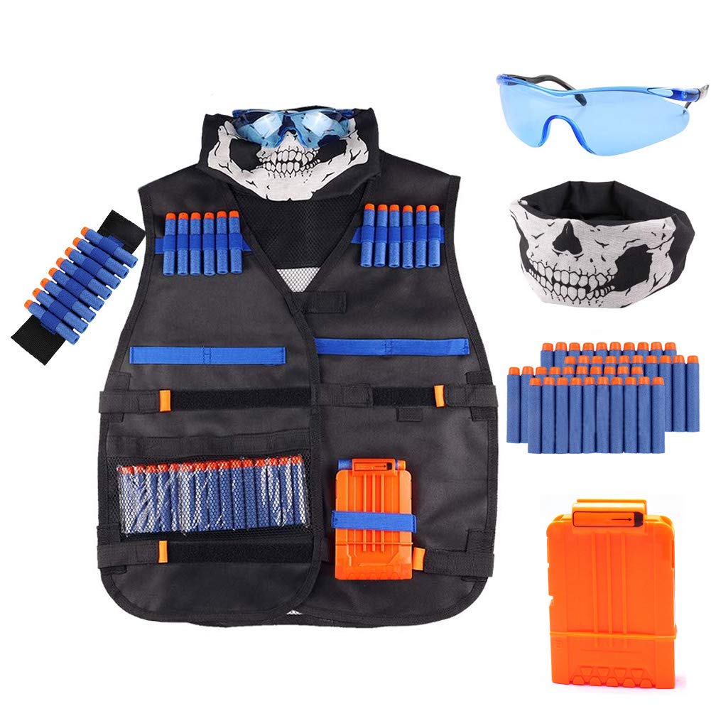 Wowang Nerf Vest Kit for N-Strike Elite – Darts, Clips, Mask & Glasses
